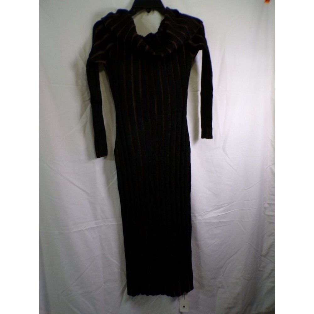 Saodimallsu NX2574 Women's Black Long Ribbed Cowl Neck Sweater Dress S
